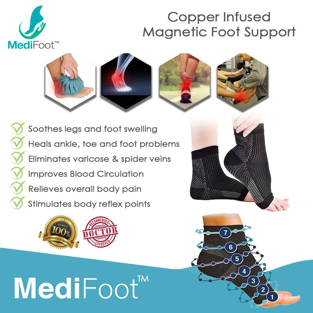 MEDIFOOT COPPER INFUSED MAGNETIC FOOT SUPPORT COMPRESSION 