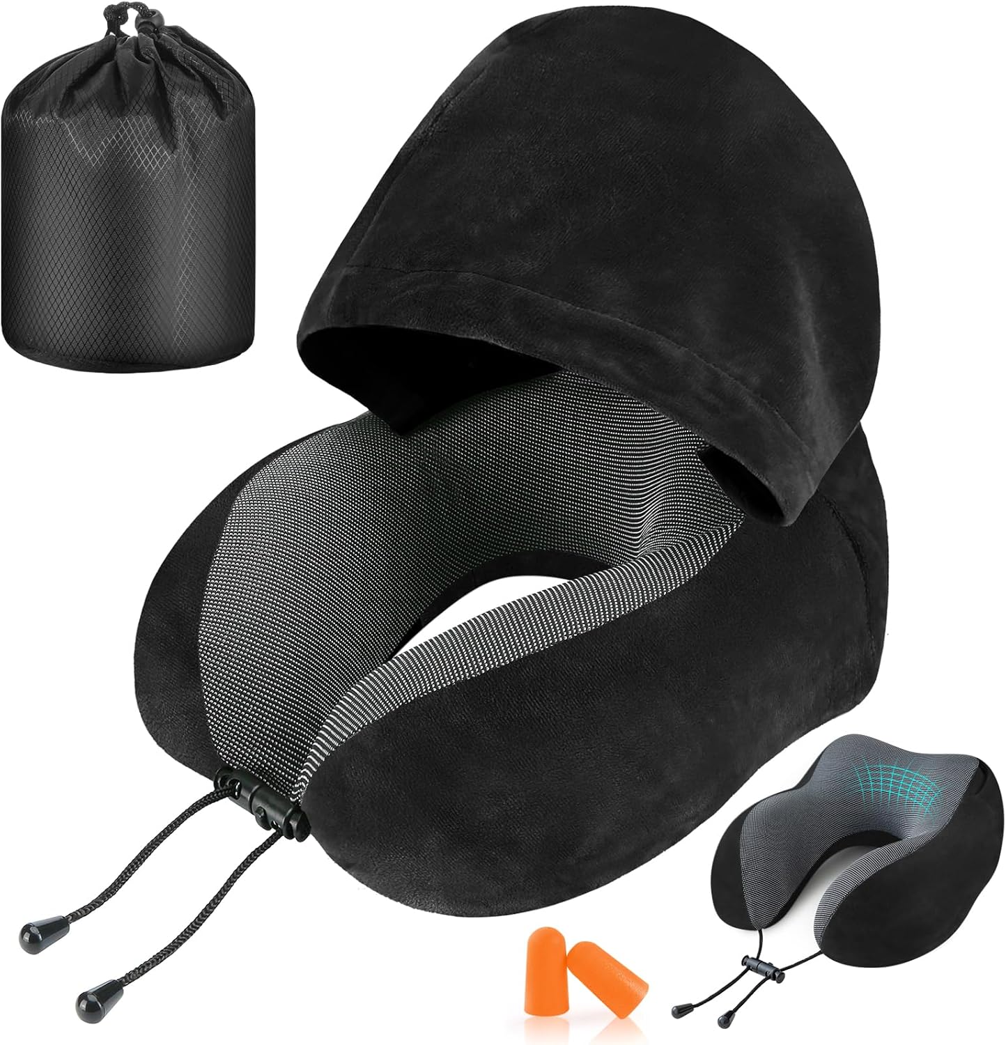 Airplane Travel Foldable Neck Support Pillow with Hood
